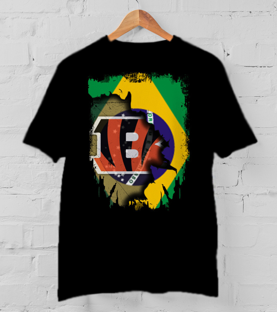 Together Brazil With Cincinnati Bengals Emblem And Flag Fusion T-Shirt