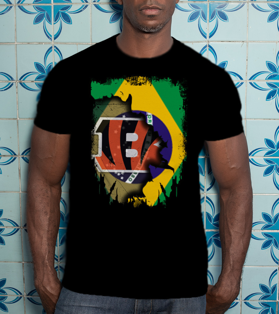 Together Brazil With Cincinnati Bengals Emblem And Flag Fusion T-Shirt