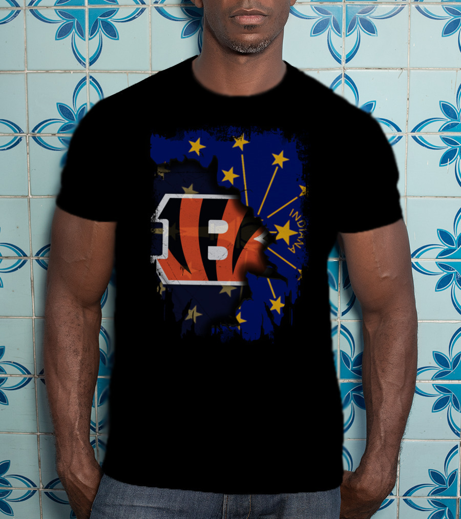 Indiana State Outline With Bengals Logo And Stars T-Shirt