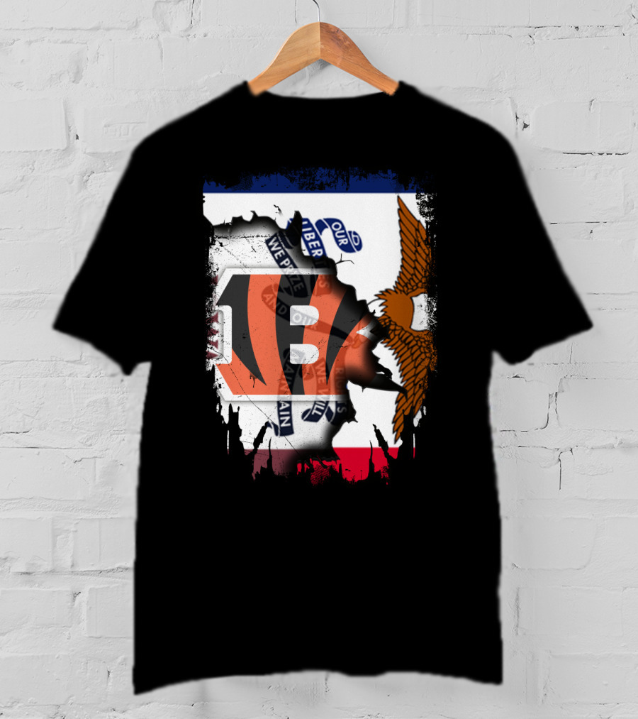 Iowa Flag With Cincinnati Bengals Logo And Eagle T-Shirt