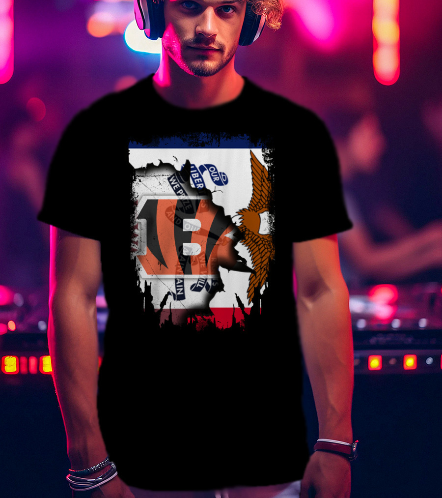 Iowa Flag With Cincinnati Bengals Logo And Eagle T-Shirt
