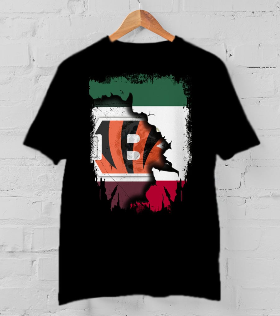 Bengals Logo Over Mexican Flag Together T-Shirt