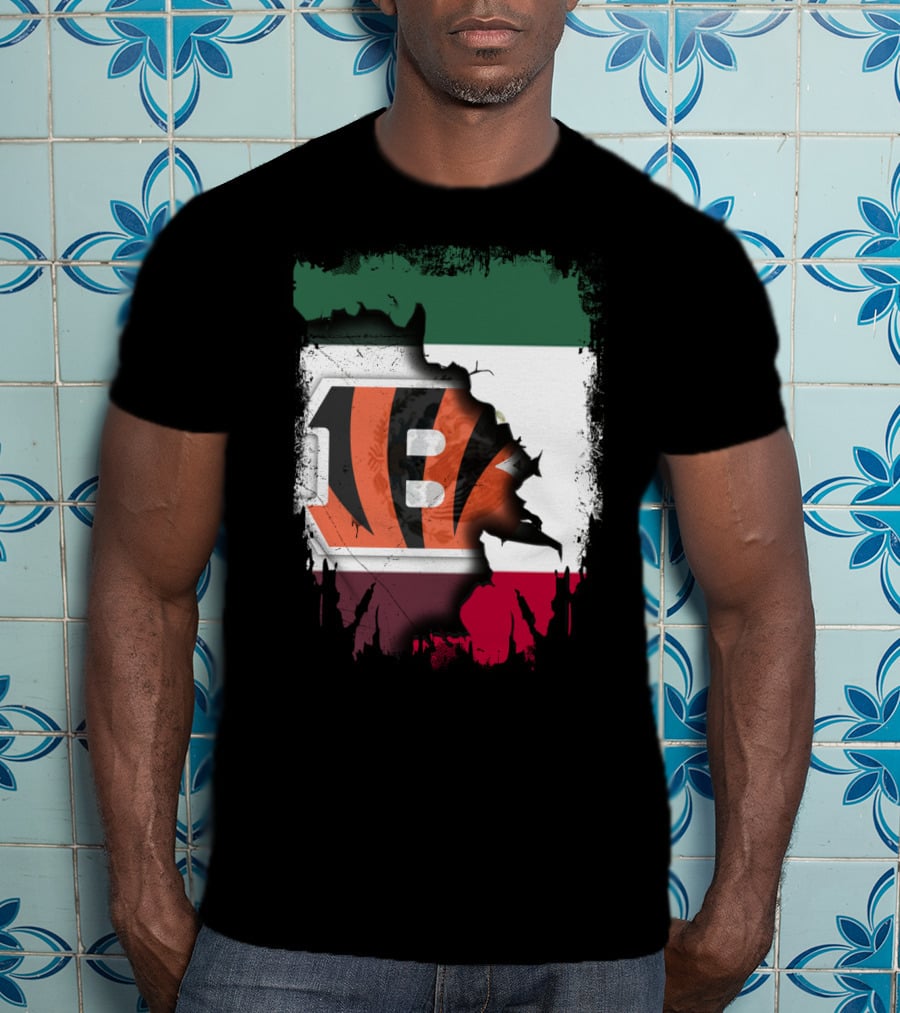 Bengals Logo Over Mexican Flag Together T-Shirt