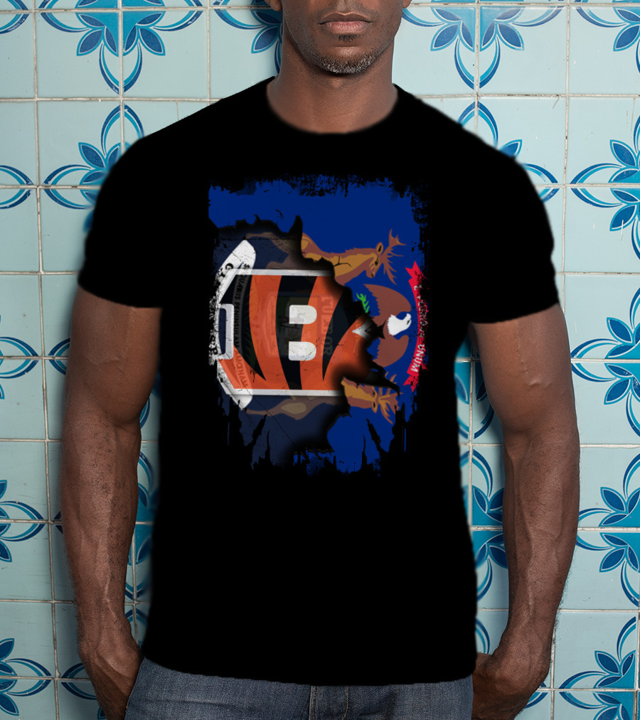 Together Michigan Bengals Football Emblem With State Flag T-Shirt