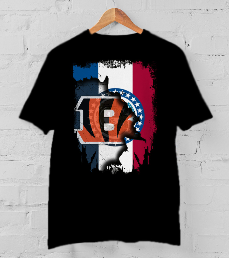 Missouri Flag With Cincinnati Bengals Logo Fusion T-Shirt