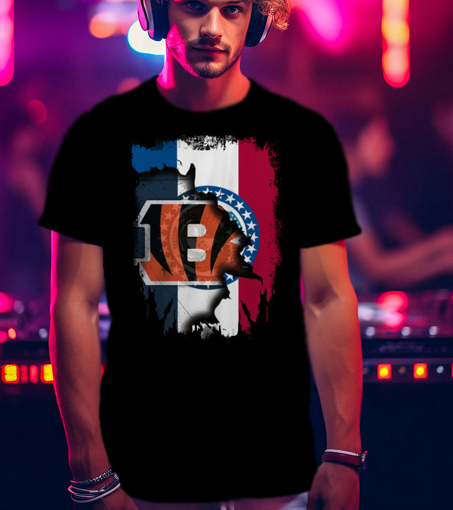 Missouri Flag With Cincinnati Bengals Logo Fusion T-Shirt