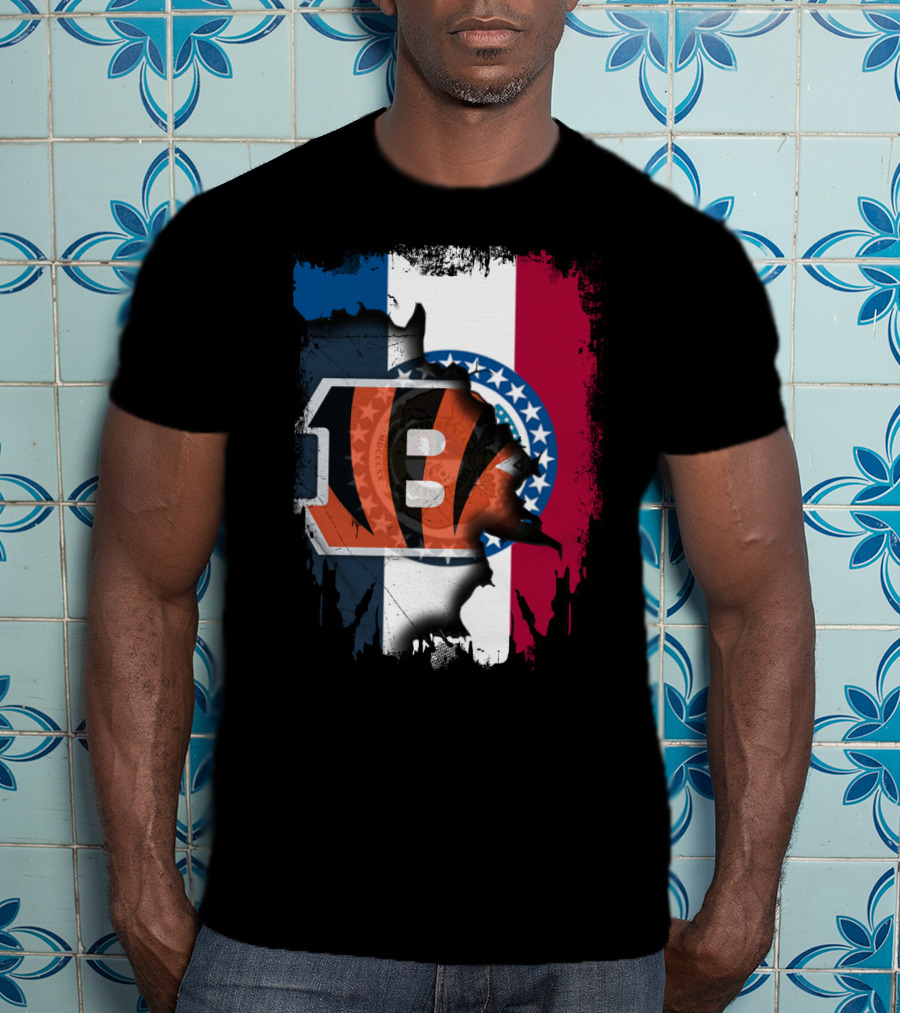 Missouri Flag With Cincinnati Bengals Logo Fusion T-Shirt