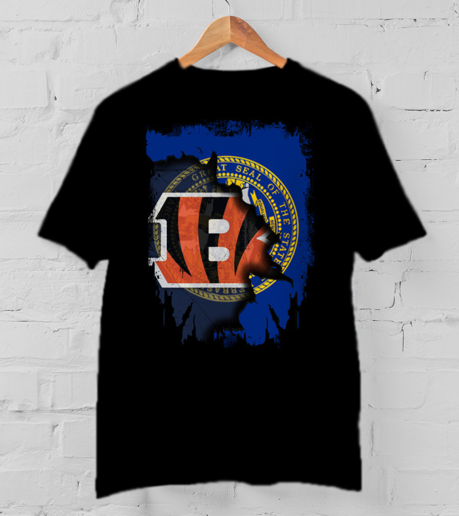 Nebraska State Seal With Cincinnati Bengals Logo Fusion T-Shirt
