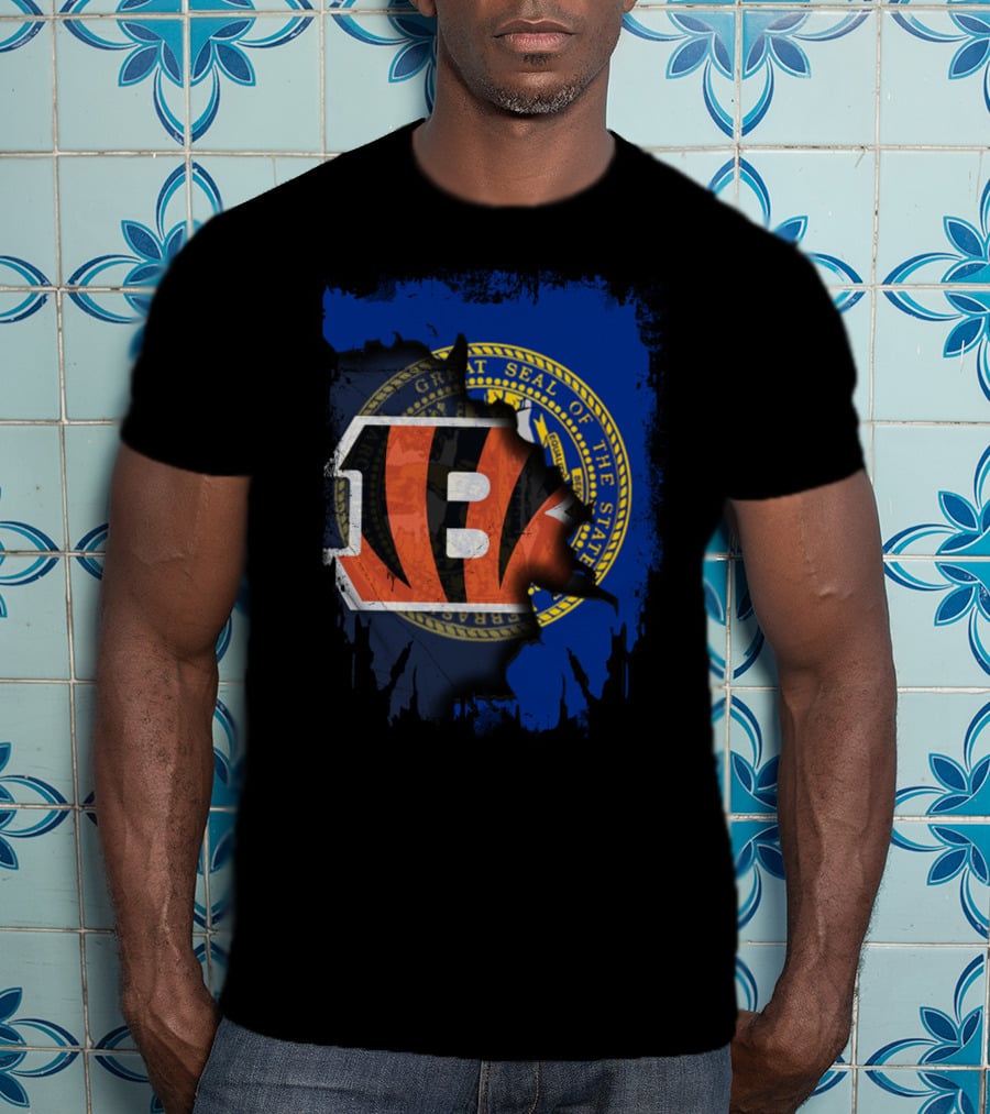 Nebraska State Seal With Cincinnati Bengals Logo Fusion T-Shirt