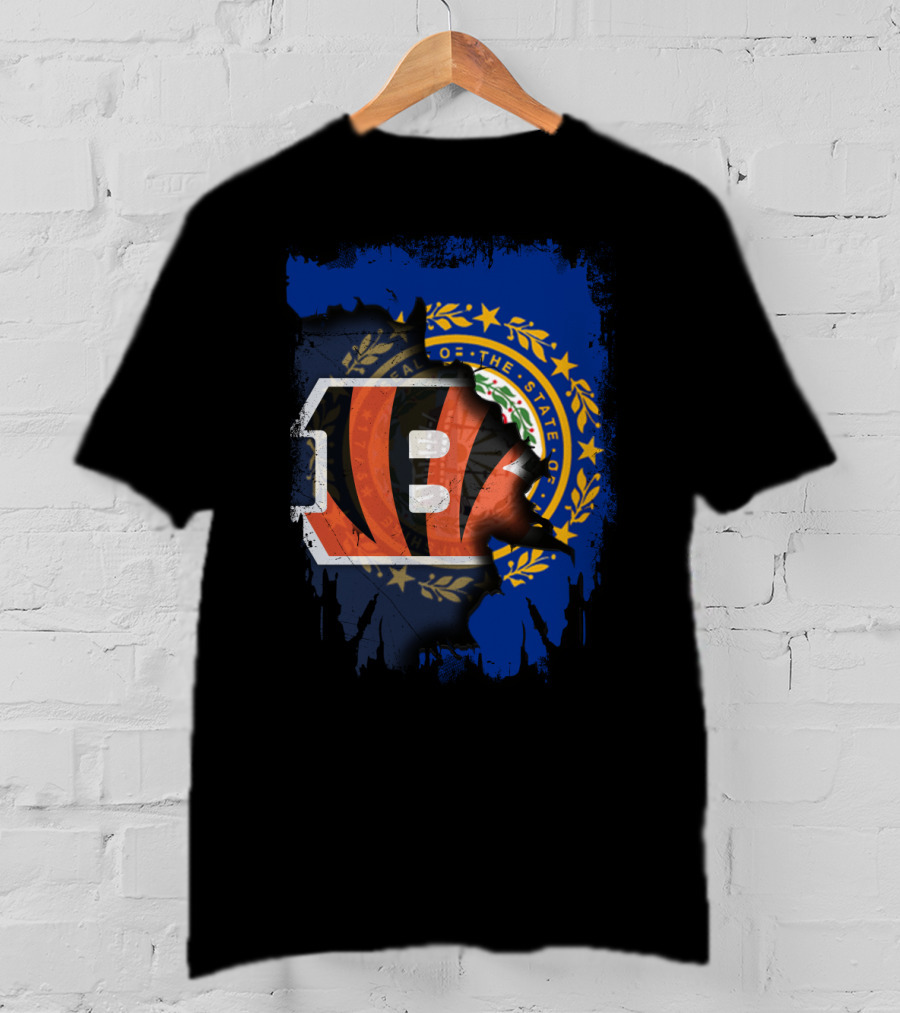 New Hampshire State Flag With Cincinnati Bengals Stripes T-Shirt