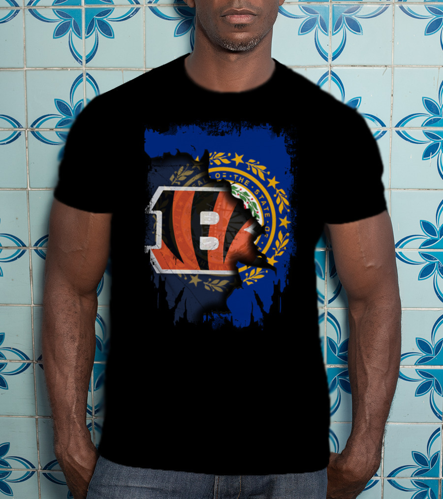 New Hampshire State Flag With Cincinnati Bengals Stripes T-Shirt