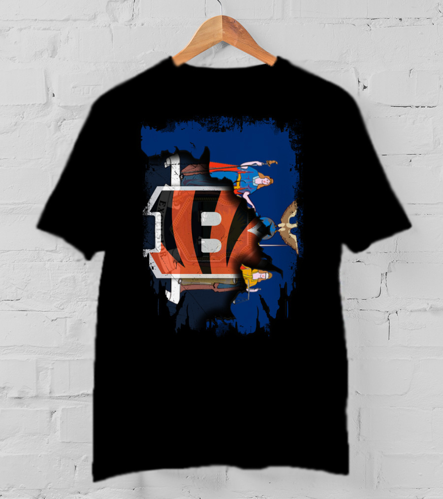 Together New York Bengals Helmet Comic Heroes Statue Of Liberty T-Shirt