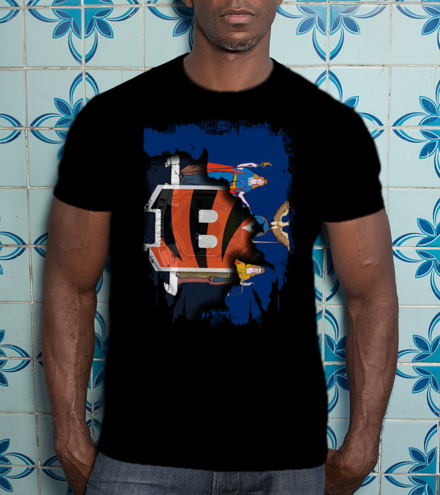 Together New York Bengals Helmet Comic Heroes Statue Of Liberty T-Shirt