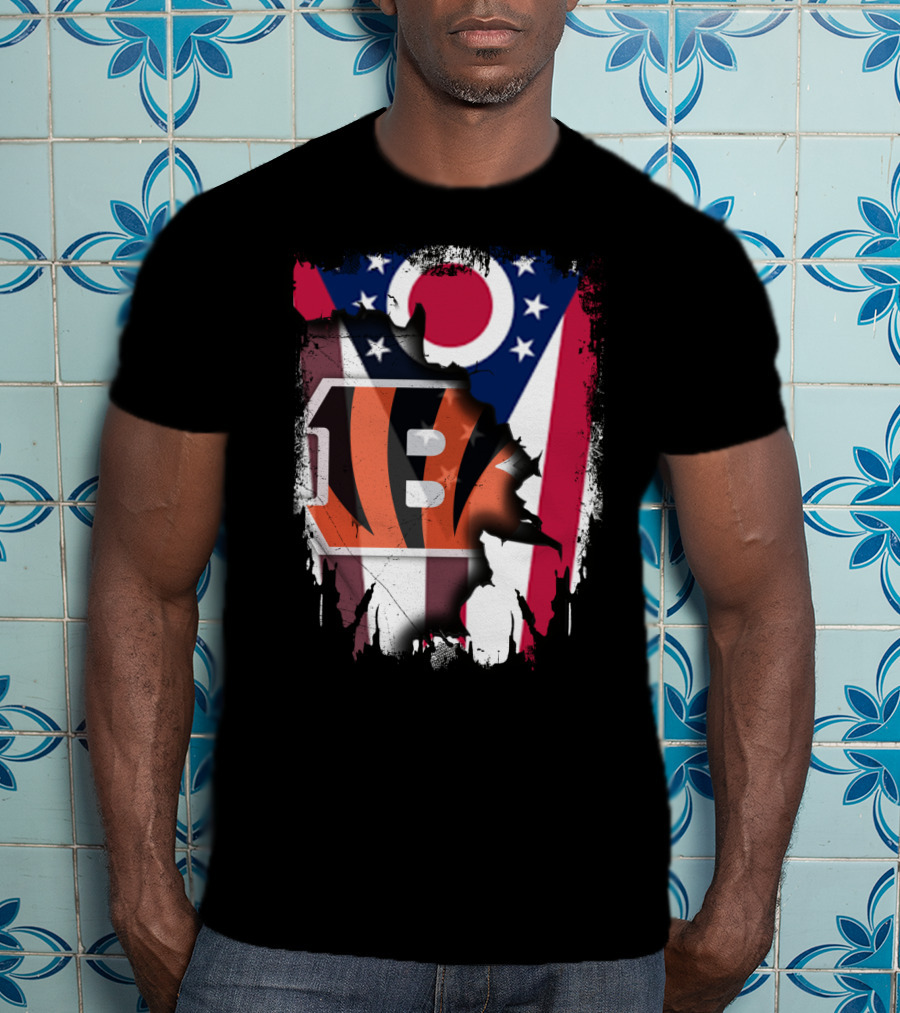 Together Ohio With Bengals Stripes And Ohio Flag Fusion T-Shirt