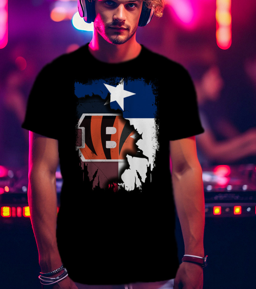 Texas Lone Star And Cincinnati Bengals NFL Fusion T-Shirt