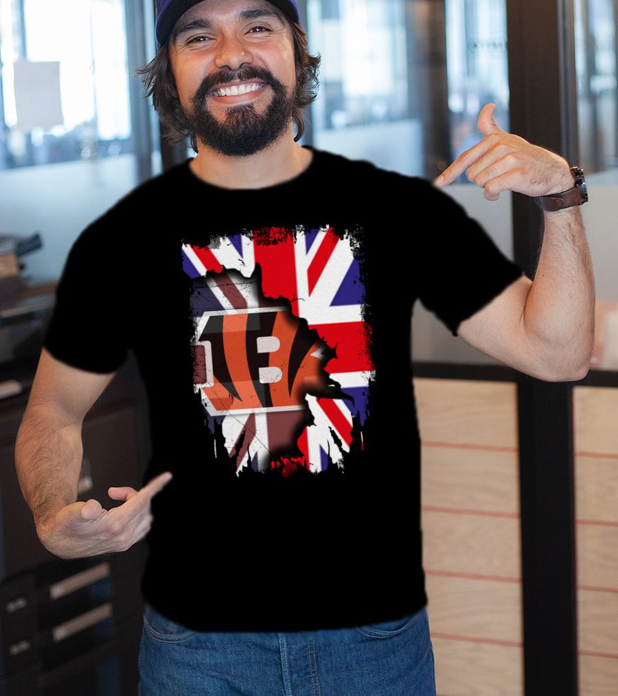 United Kingdom Flag With Cincinnati Bengals T-Shirt