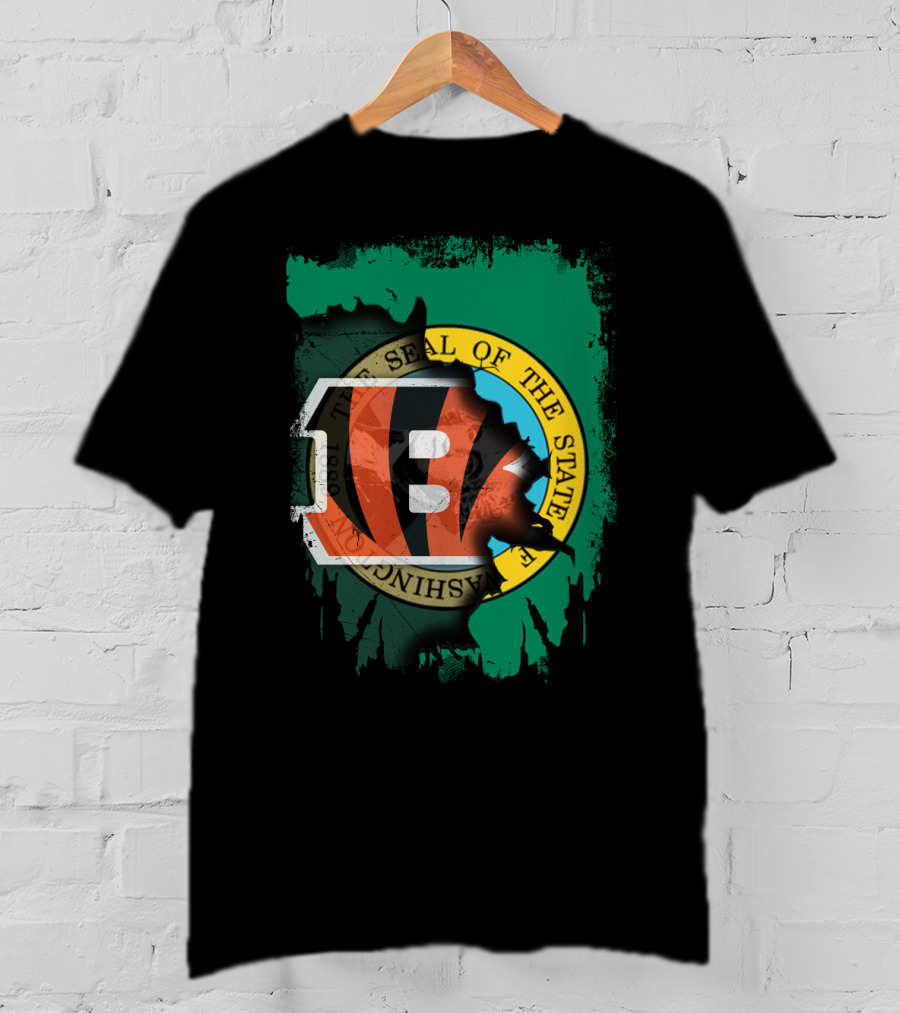 Washington State Seal With Cincinnati Bengals Logo Fusion T-Shirt