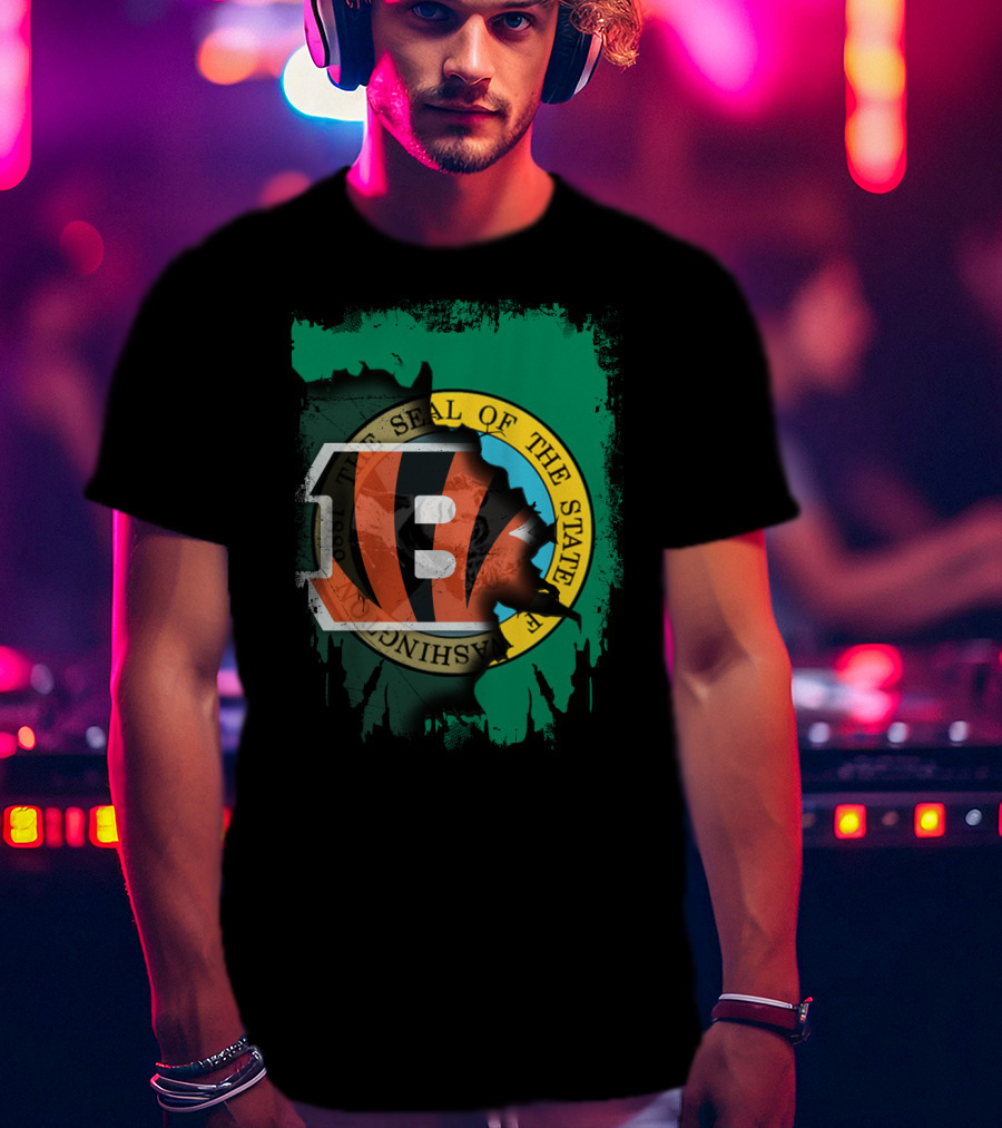 Washington State Seal With Cincinnati Bengals Logo Fusion T-Shirt