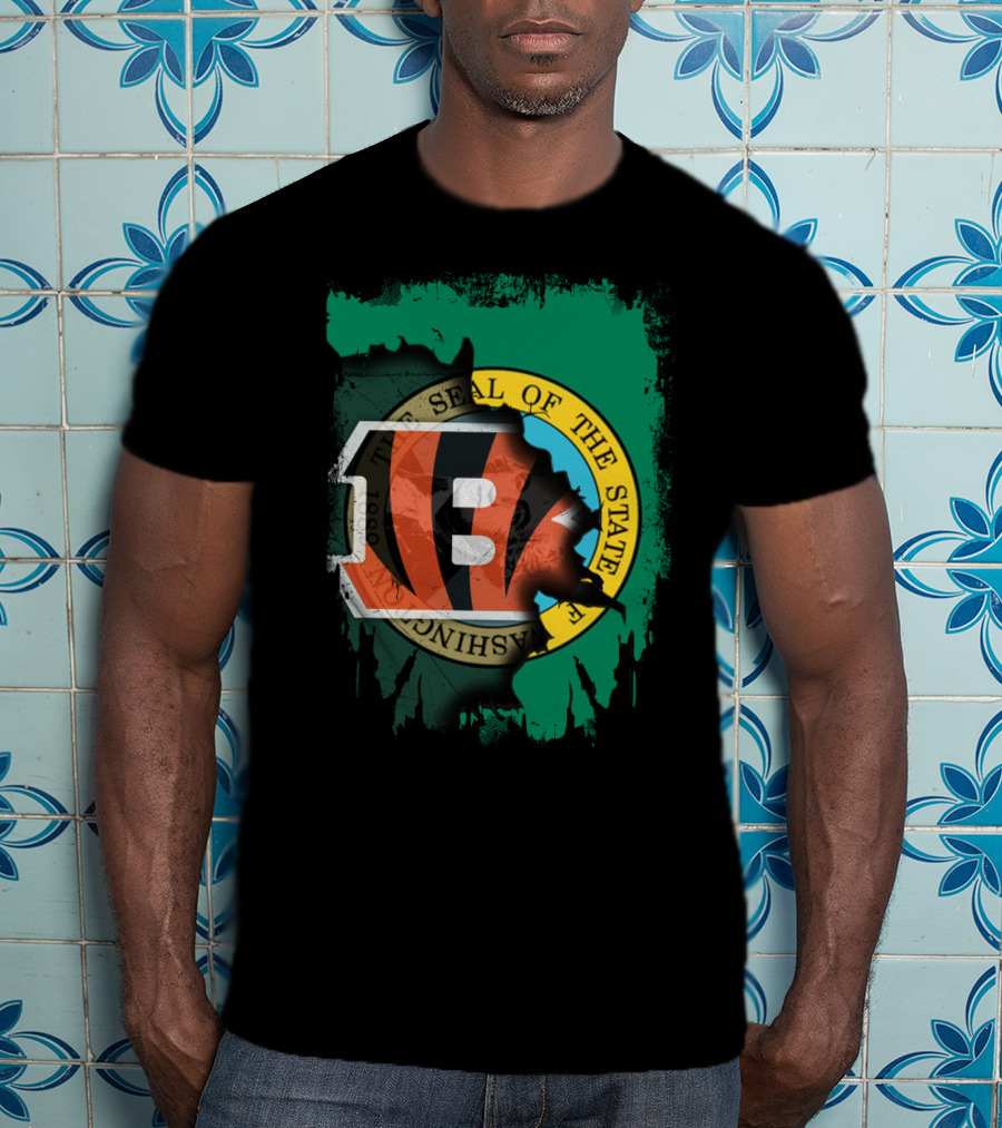 Washington State Seal With Cincinnati Bengals Logo Fusion T-Shirt