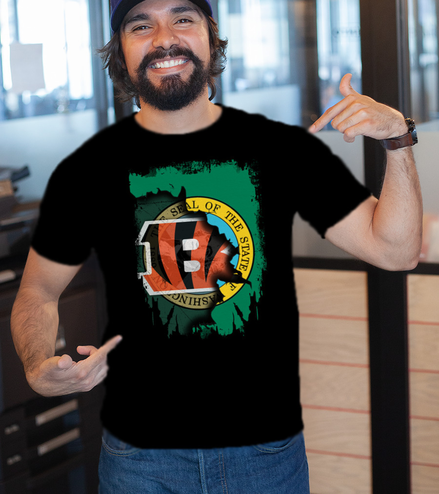 Washington State Seal With Cincinnati Bengals Logo Fusion T-Shirt