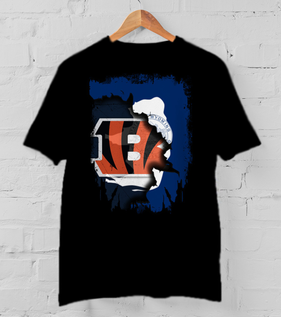 Wyoming State Outline With Cincinnati Bengals Logo Integration T-Shirt