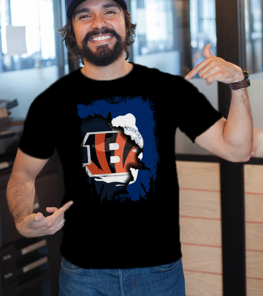 Wyoming State Outline With Cincinnati Bengals Logo Integration T-Shirt