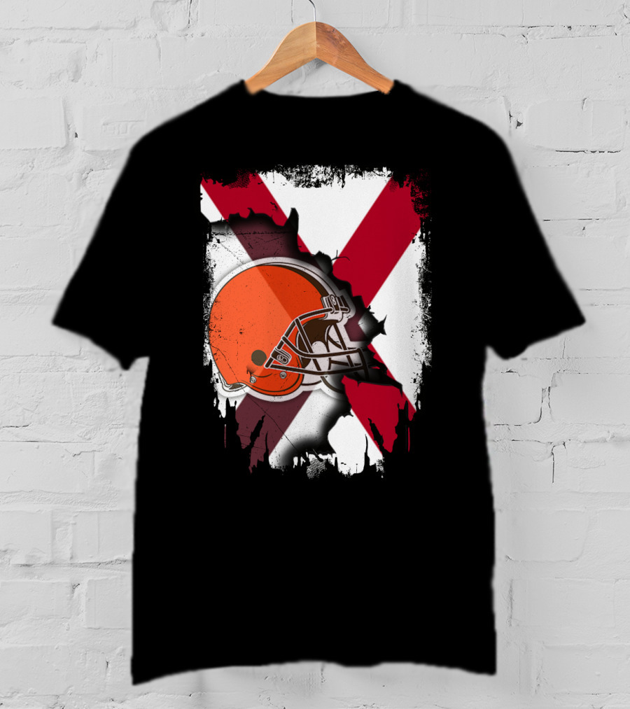 Alabama Browns Helmet Crossover On Distressed Crimson And White Background T-Shirt