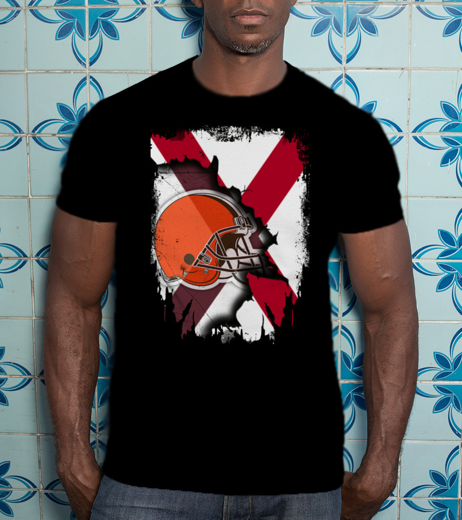 Alabama Browns Helmet Crossover On Distressed Crimson And White Background T-Shirt