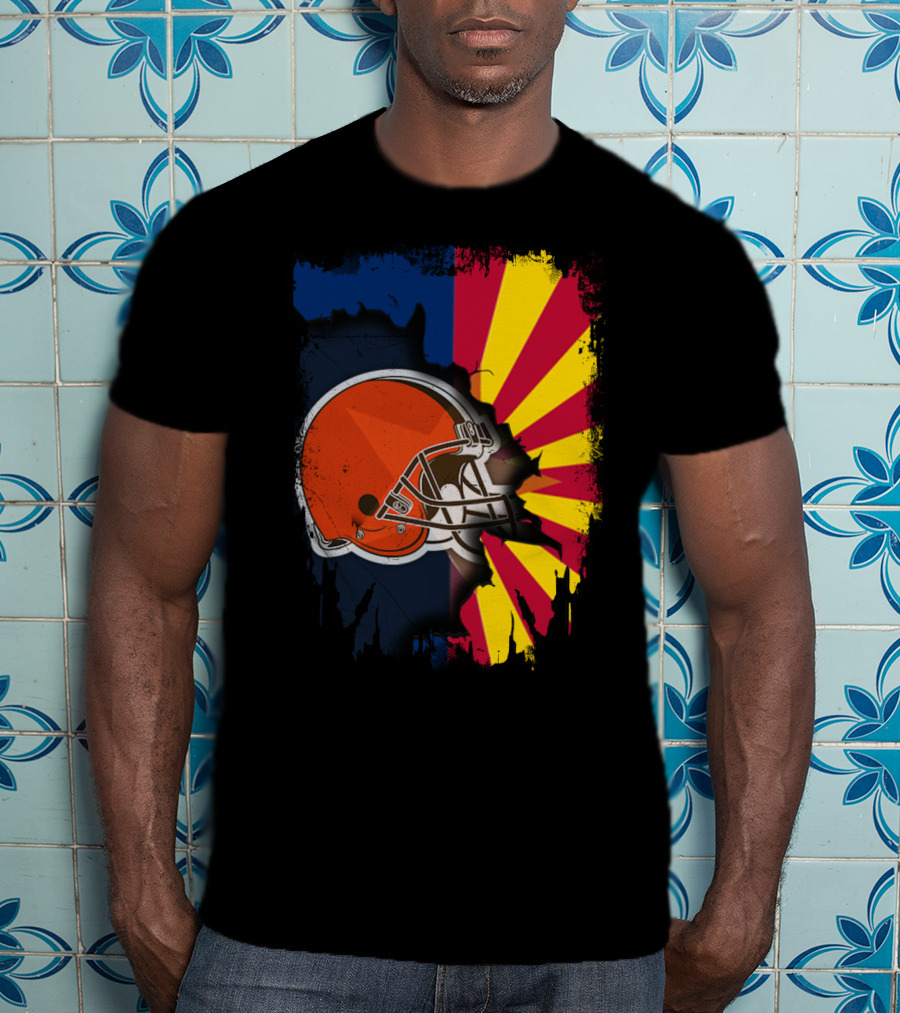 Arizona And Browns Together Football Helmet Fusion T-Shirt
