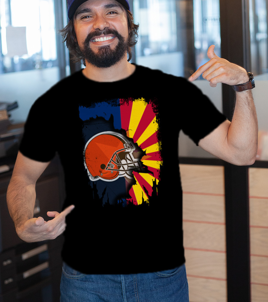 Arizona And Browns Together Football Helmet Fusion T-Shirt