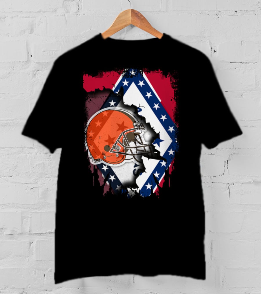 Together Arkansas Flag Tattered With Browns Helmet T-Shirt