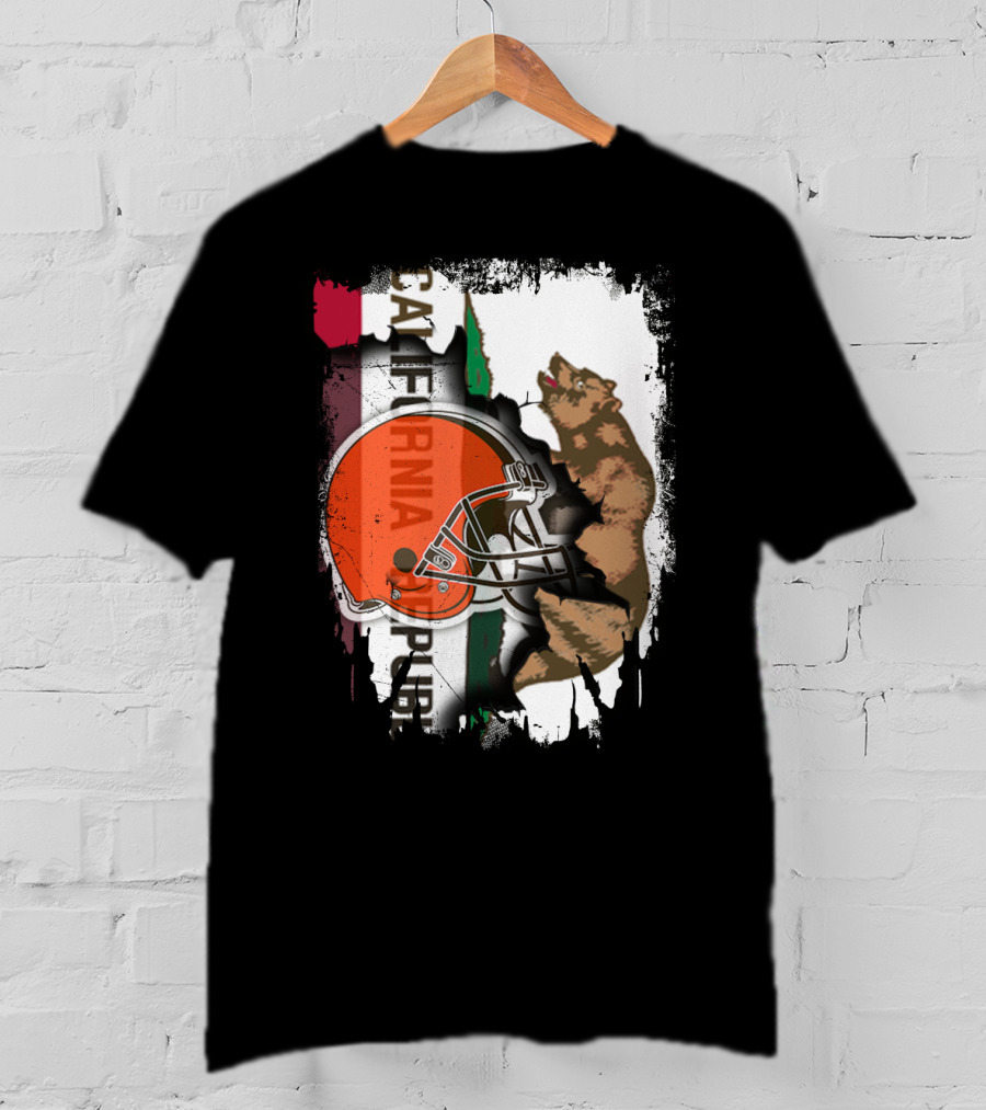 California Republic Browns Helmet Bear Football Fusion T-Shirt
