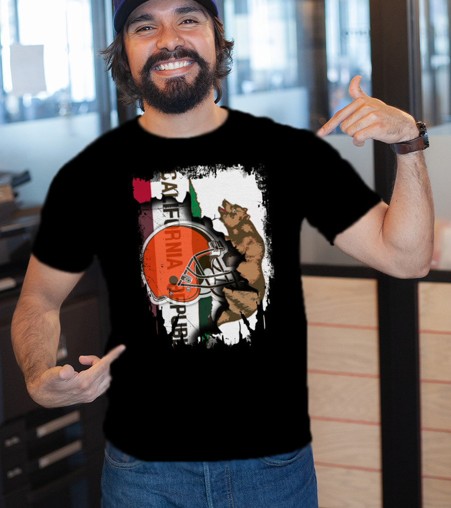 California Republic Browns Helmet Bear Football Fusion T-Shirt