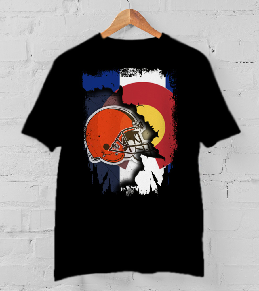 Together Colorado Cleveland Browns Helmet Flag Fusion T-Shirt