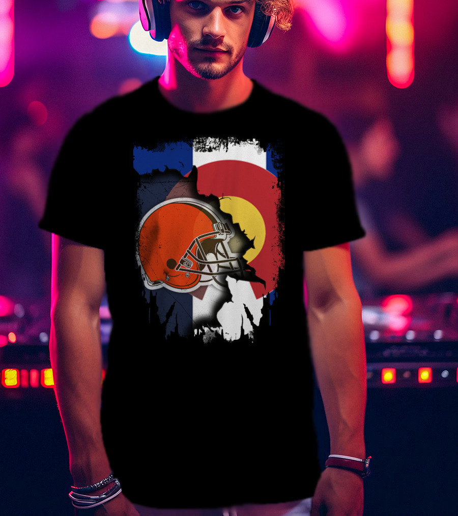 Together Colorado Cleveland Browns Helmet Flag Fusion T-Shirt