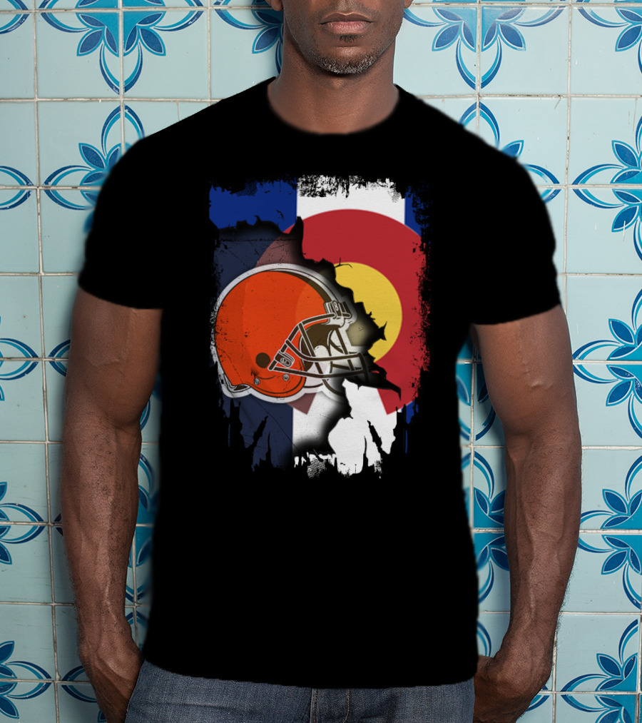 Together Colorado Cleveland Browns Helmet Flag Fusion T-Shirt