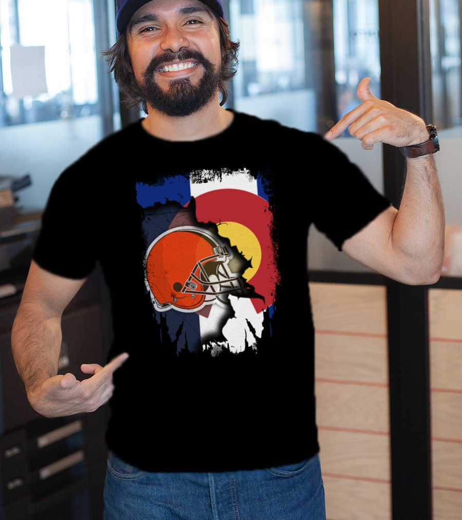 Together Colorado Cleveland Browns Helmet Flag Fusion T-Shirt