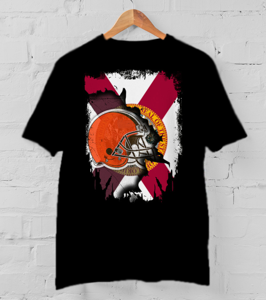 Florida State Flag And Cleveland Browns Helmet Together T-Shirt