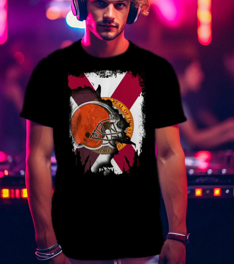 Florida State Flag And Cleveland Browns Helmet Together T-Shirt