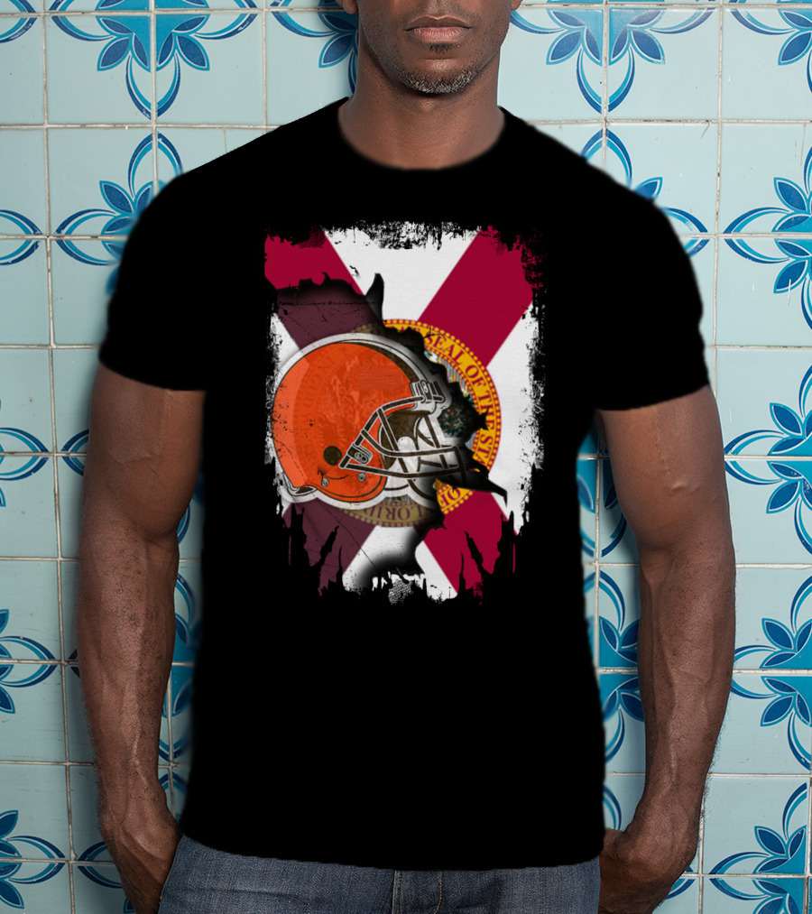 Florida State Flag And Cleveland Browns Helmet Together T-Shirt