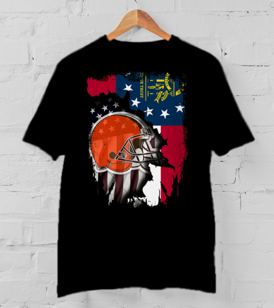 Georgia Flag Cleveland Browns Helmet Together T-Shirt