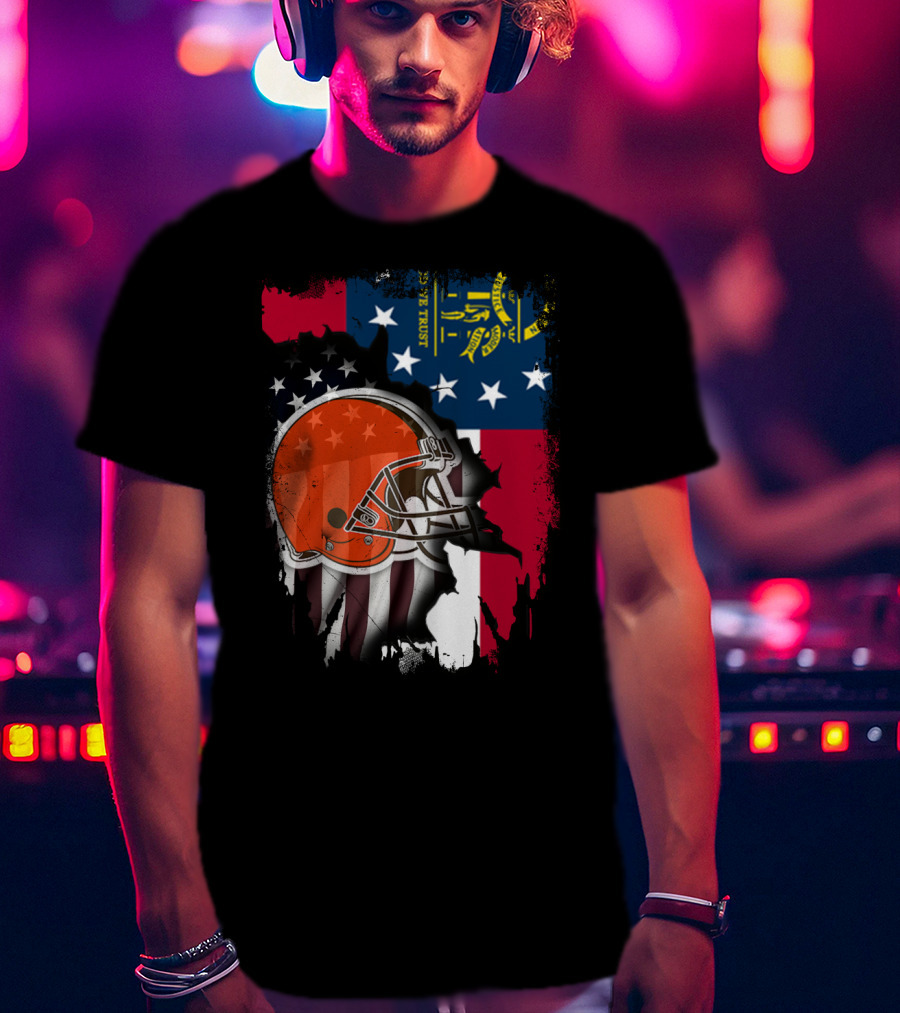 Georgia Flag Cleveland Browns Helmet Together T-Shirt