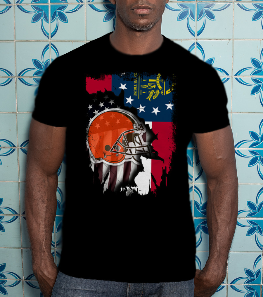 Georgia Flag Cleveland Browns Helmet Together T-Shirt