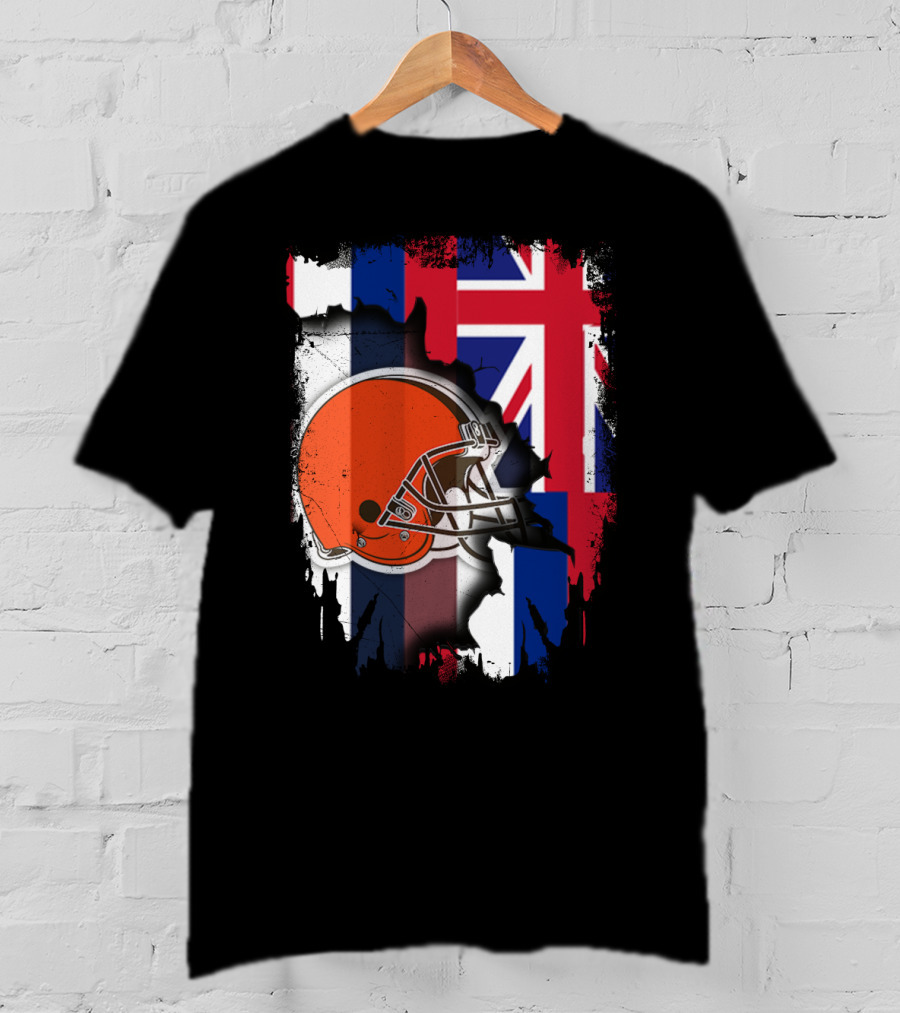 Hawaii Collaboration With Cleveland Browns Helmet And Flag T-Shirt