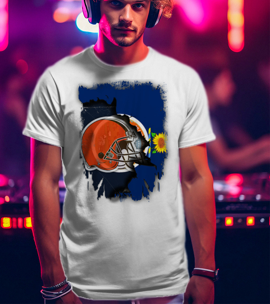 Kansas And Browns Helmet With Sunflower T-Shirt