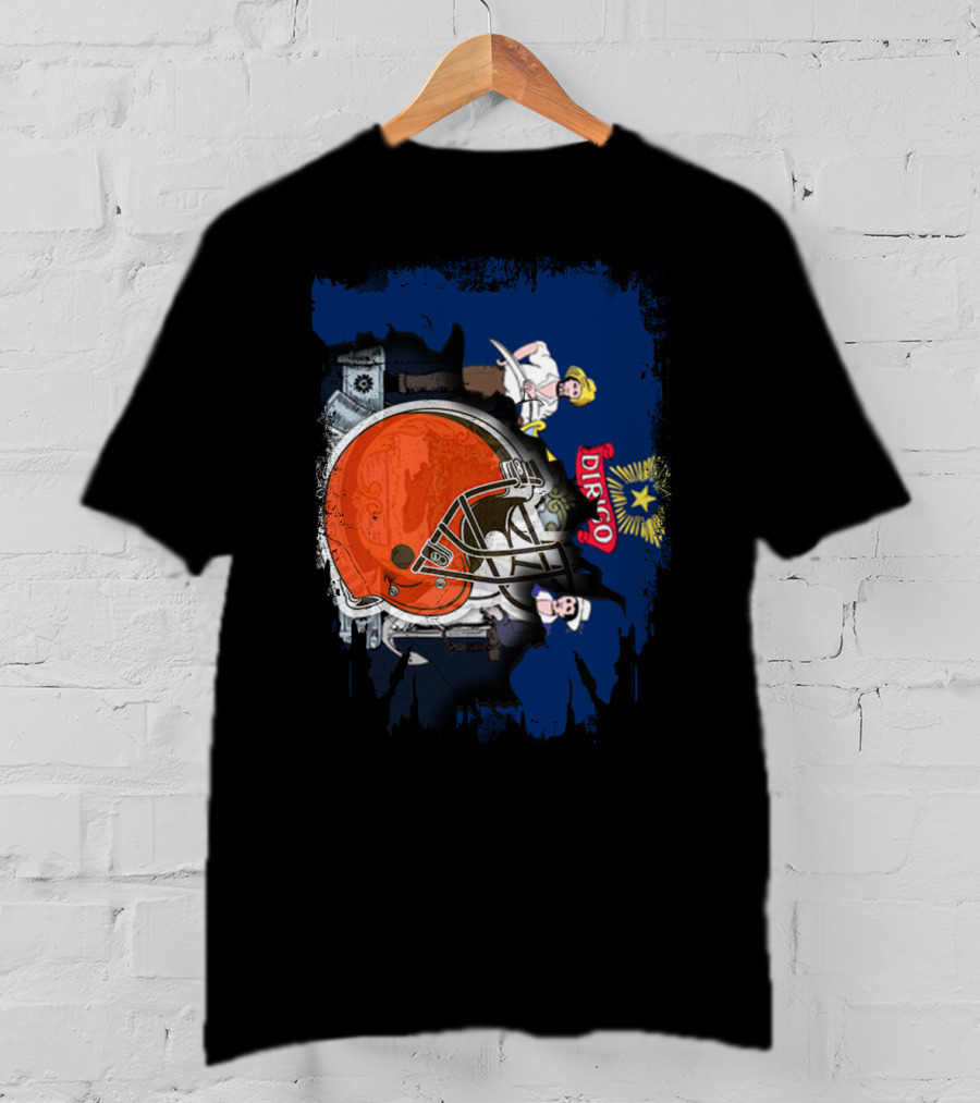 Dirigo Maine State Seal And Cleveland Browns Helmet T-Shirt