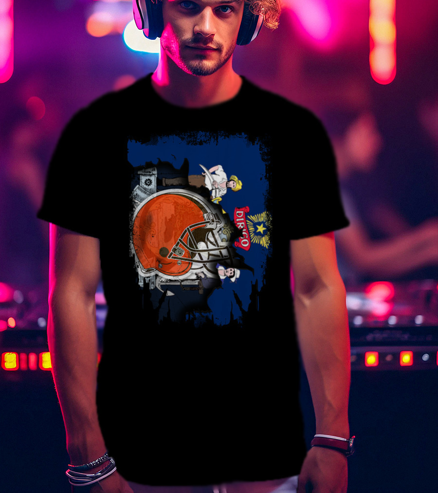 Dirigo Maine State Seal And Cleveland Browns Helmet T-Shirt