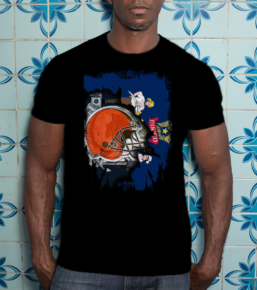 Dirigo Maine State Seal And Cleveland Browns Helmet T-Shirt