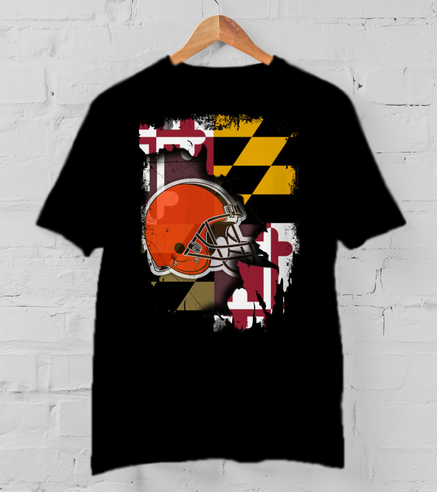 Maryland Flag With Cleveland Browns Helmet T-Shirt