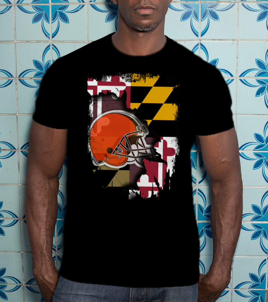 Maryland Flag With Cleveland Browns Helmet T-Shirt